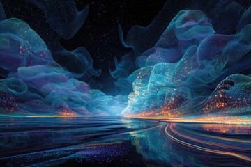 Abstract digital landscape at twilight