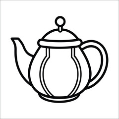 Teapot Line Art Vector – Black and White Illustration of Classic Tea Kettle for Cafes, Menus, and Kitchen Design


