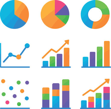 A collection of colorful charts and graphs illustrating data analysis and statistical representation visually