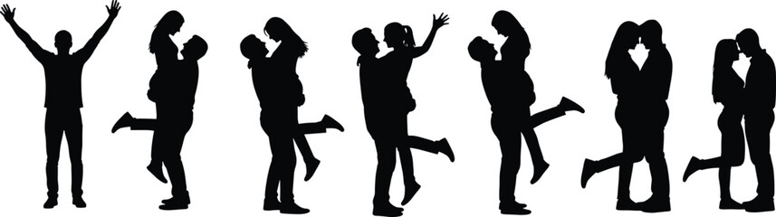 Romantic couple silhouette, love and affection, joyful moments, intimate embrace, sunset kiss, relationship goals, happiness, unity, passion, togetherness, emotional bond, romantic pose