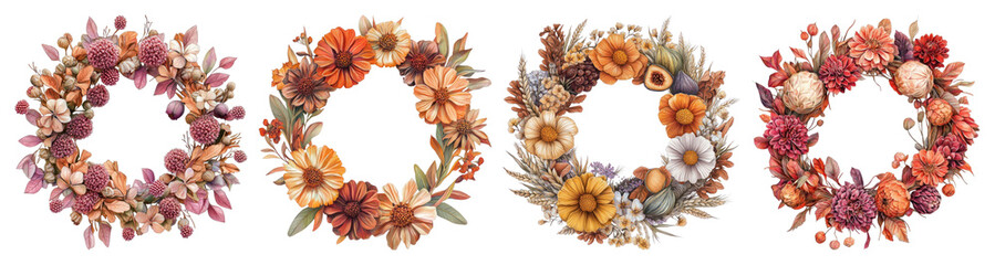 Fototapeta premium Autumn floral wreaths beautifully crafted