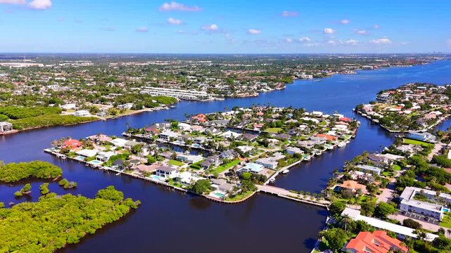 Residential island in Boynton Beach Florida with luxury mansion homes