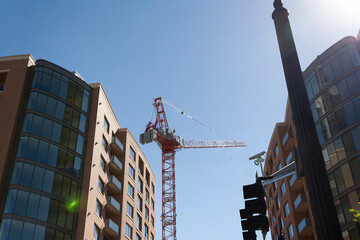 Massive Crane Between Skyscrapers During City Creek Construction in Salt Lake City