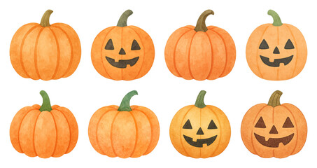 PNG Playful pumpkins with smiling faces, element set on transparent background