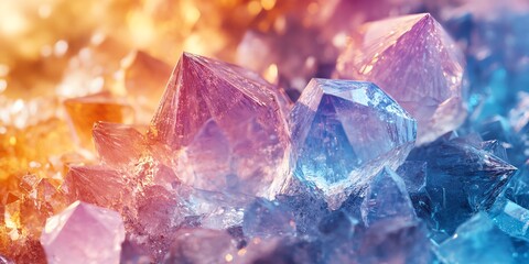 Obraz premium Colorful Crystals in Vibrant Pink Purple Blue Tones with Glowing Light Artistic Style for Abstract and Decorative Use
