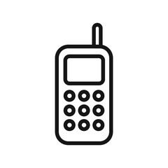 A line art icon of a brick-style cell phone, a key piece of technology from the Y2K era.