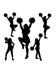 Silhouette of beautiful girl cheerleader sport supporter pose