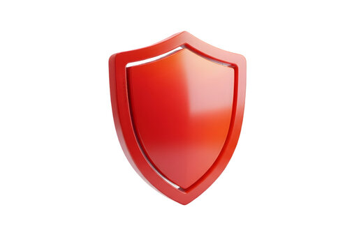 Glossy red shield emblem symbolizing protection, security, and safety against threats