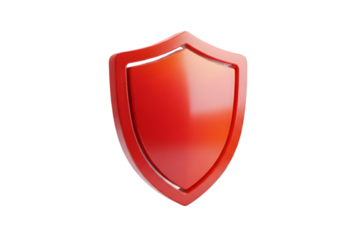 Glossy red shield emblem symbolizing protection, security, and safety against threats - Powered by Adobe