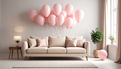 Beige couch with pink balloons (1)