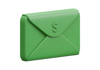 Green envelope with embossed dollar sign, symbolizing financial success and communication