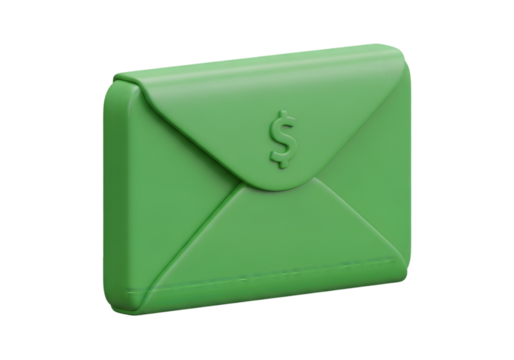 Green envelope with embossed dollar sign, symbolizing financial success and communication
