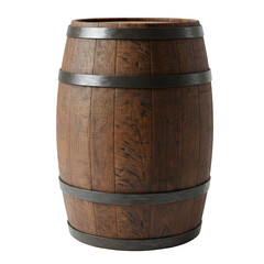 Obraz premium Wooden Barrel with Metal Hoops, Classic Rustic Storage Container, Isolated on White or Transparent Background