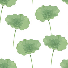 A seamless pattern featuring hand-drawn lotus leaves in soft green and ivory tones. Elegant botanical design ideal for fabric, wallpaper, wrapping paper, or background decoration.