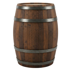 Fototapeta premium Wooden Barrel with Metal Hoops, Classic Rustic Storage Container, Isolated on White or Transparent Background