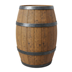 Fototapeta premium Wooden Barrel with Metal Hoops, Classic Rustic Storage Container, Isolated on White or Transparent Background