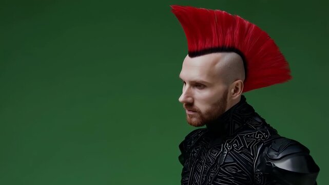 Edgy Fashion Model with Vibrant Red Mohawk Hairstyle Portrait with ai generated