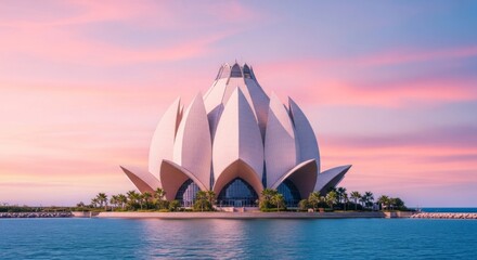 The Beautiful Lotus Temple in New Delhi at Sunset