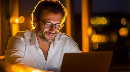 Professional speaking into voice recognition software, adaptive office tech, morning focus