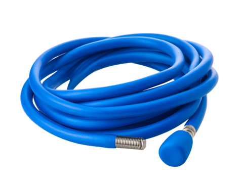 Blue coiled cable with metal connectors