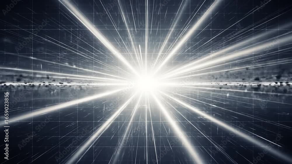 Poster abstract grid tunnel with bright light streaks and particle debris animation