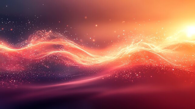 Abstract Vibrant Red Orange Light Waves and Sparkles on Dark Background - Powered by Adobe