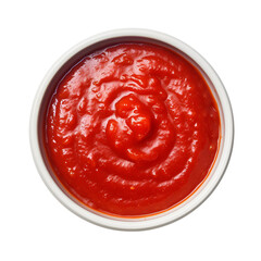 Red tomato sauce in a white bowl