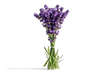 Fototapeta premium A beautiful bunch of fresh purple lavender flowers tied with twine on a white background