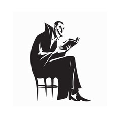 Classic Dracula Logo Vector Sitting in Chair Focused on Reading a Book