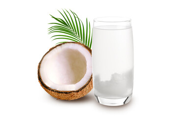 coconut water and coconut isolated on white background.