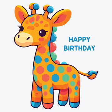 Cute giraffe calf illustration image. Use it for happy birthday invitation cards, children's book covers, banner, poster. Flat vector illustration. stock illustration