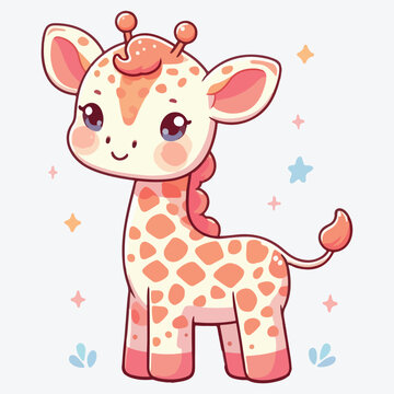 Cute giraffe calf illustration image. Use it for happy birthday invitation cards, children's book covers, banner, poster. Flat vector illustration. stock illustration