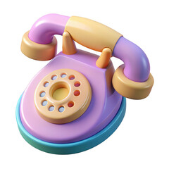 Retro pastel purple rotary dial telephone with yellow handset and turquoise base isolated on transparent background