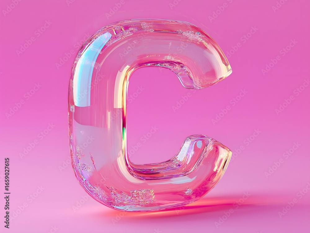 Poster letter c on a pink gradient background with light and transparent style and a glossy bright style look.