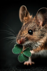 Lucky Mouse with a Four-Leaf Clover