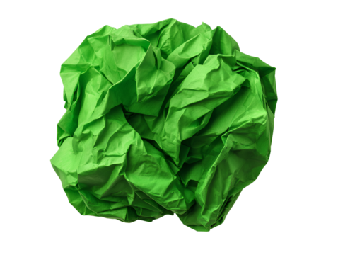 Crumpled Green Paper Ball on Black Background,