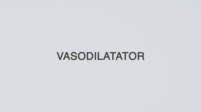 Vasodilator concept word hand holding stethoscope on white background for vascular monitoring, treatment, prevention, wellness, and blood circulation and cardiovascular health awareness