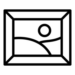 painting outline icon representing framed art piece in museum gallery