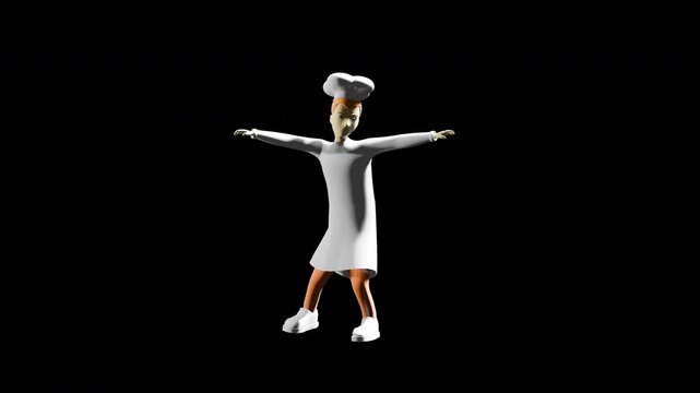 3d render chef dancing swing dance. prores 4444
