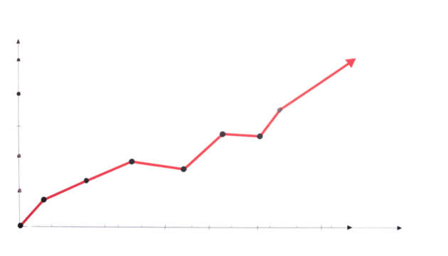 Vector diagram of a financial business graph showing growth with a red arrow pointing up, representing market success and profit