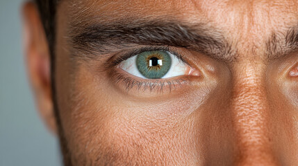 Fototapeta premium Close up of man eye showcasing detailed iris and skin texture, conveying intensity and focus
