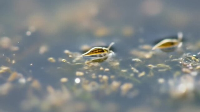 Macro Time-Lapse of Tadpole Shrimp Hatching and Swimming in Murky Freshwater Environment
