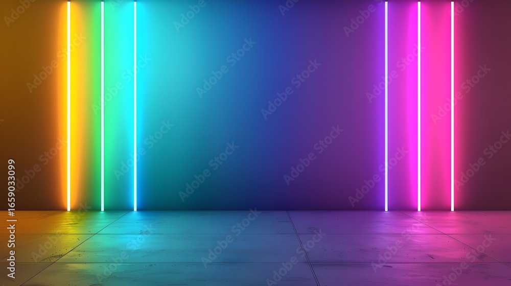 Poster the image shows a room with walls gradiently colored in warm and cool tones, illuminated by vertical