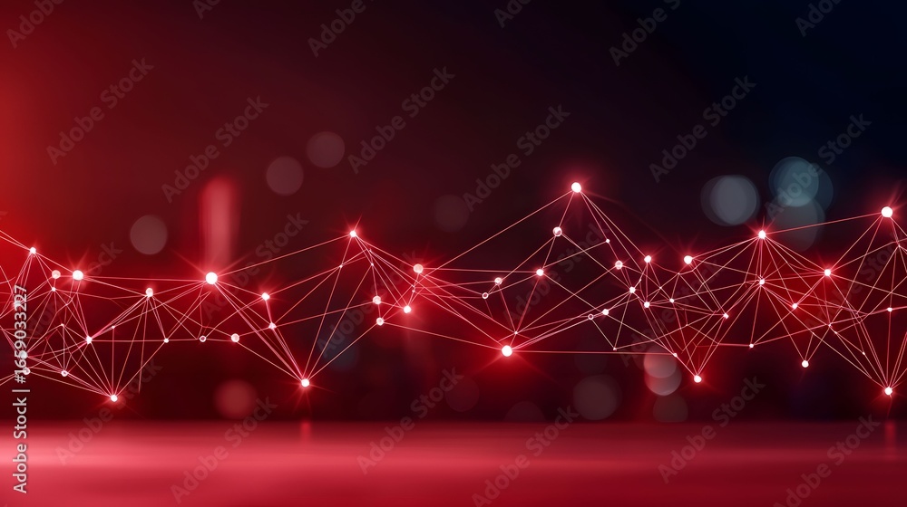 Poster the image displays a red network of connected nodes and lines against a blurred background, evoking 