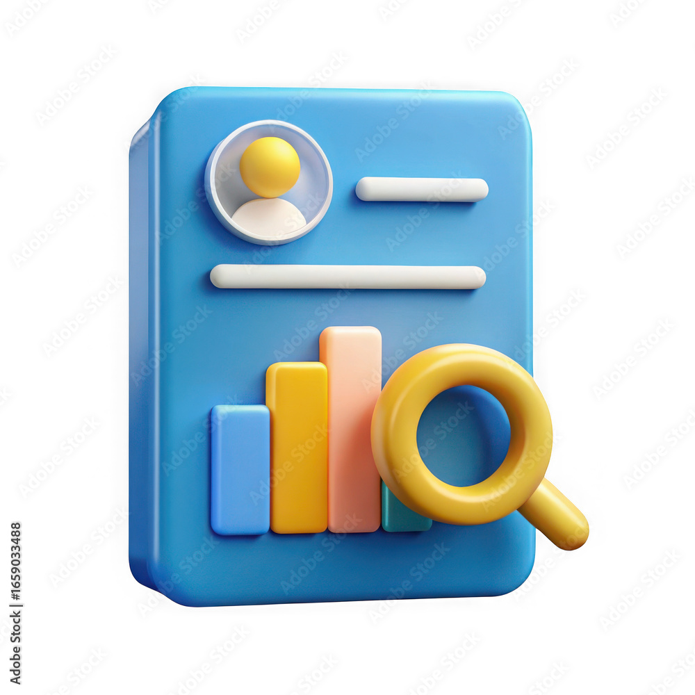 Aufkleber 3d data analysis report with magnifying glass isolated on transparent background