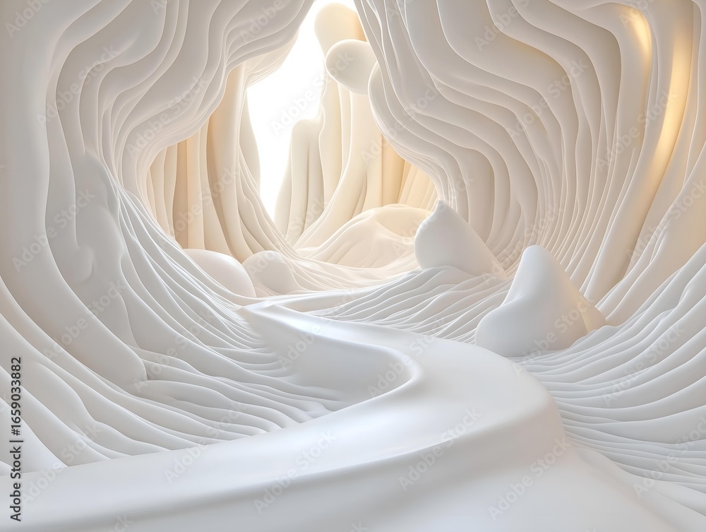 Poster an abstract form, is with a tunnel, and is also in white, creating visual interest, with a dramatic 
