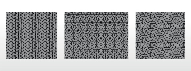 Geometric set of seamless black and gray patterns. Simple vector graphics