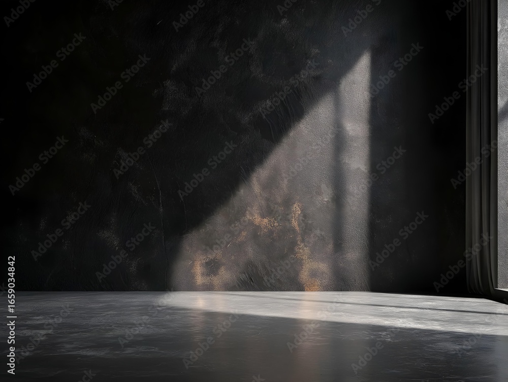 Aufkleber a monochromatic scene depicting a dark room with contrasting light, creating a sense of depth and my
