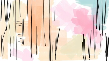 Abstract art featuring colored brush strokes and black lines with a white background