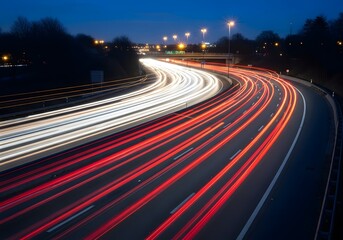 Night highway light trails with long exposure